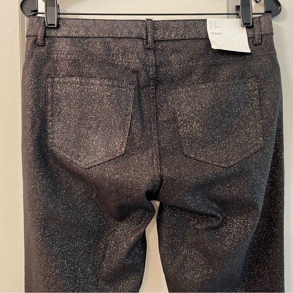 H&M Black Skinny Pants Gold Sparkle Stretch-10 - Picture 5 of 11